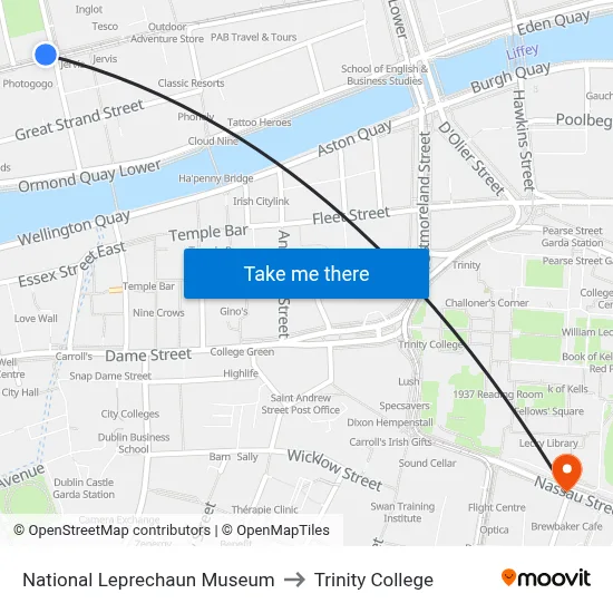National Leprechaun Museum to Trinity College map