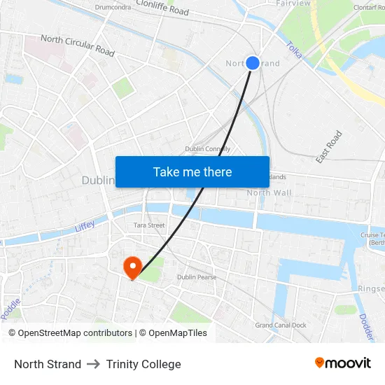 North Strand to Trinity College map