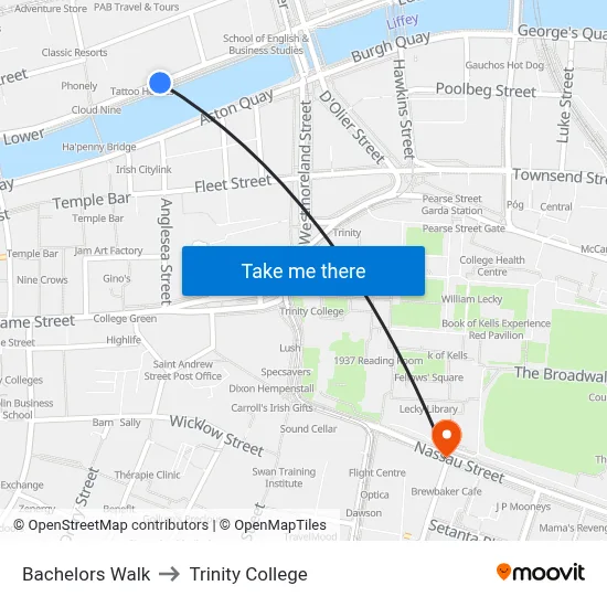 Bachelors Walk to Trinity College map
