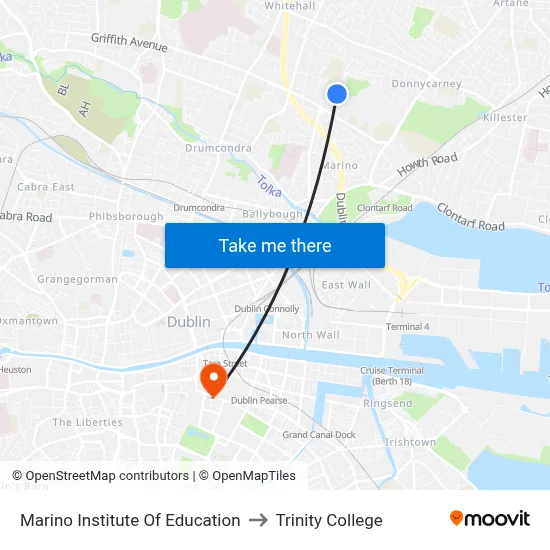 Marino Institute Of Education to Trinity College map