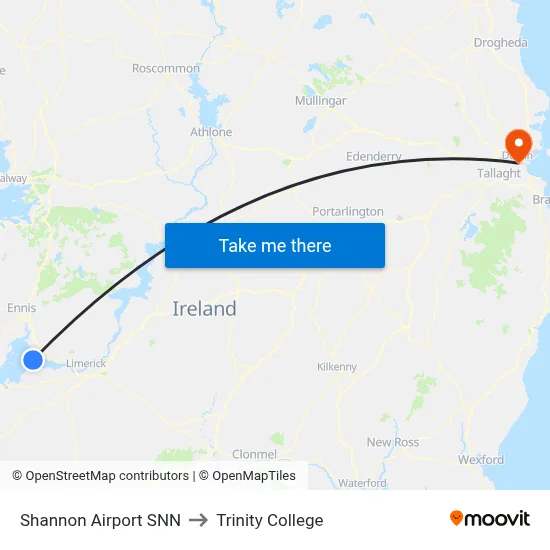 Shannon Airport SNN to Trinity College map