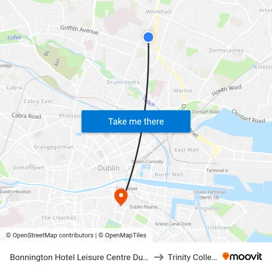 Bonnington Hotel Leisure Centre Dublin to Trinity College map