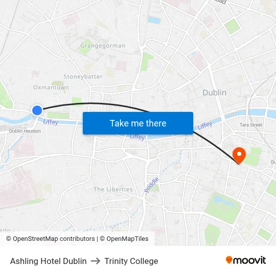 Ashling Hotel Dublin to Trinity College map