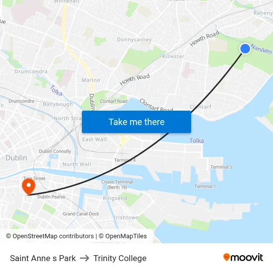 Saint Anne s Park to Trinity College map