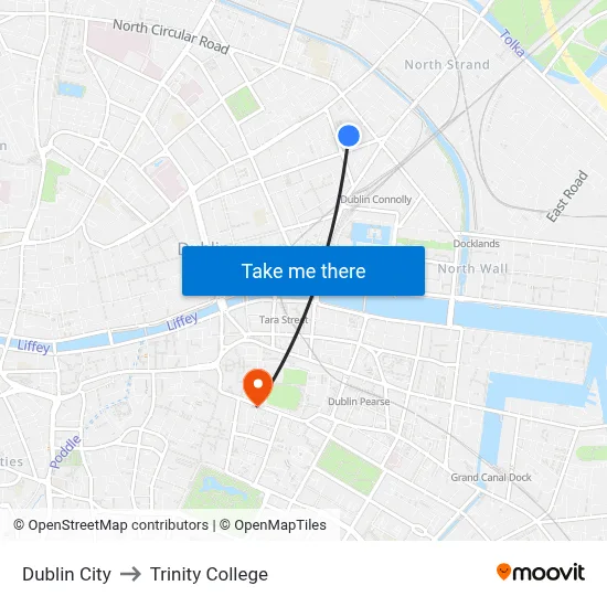 Dublin City to Trinity College map