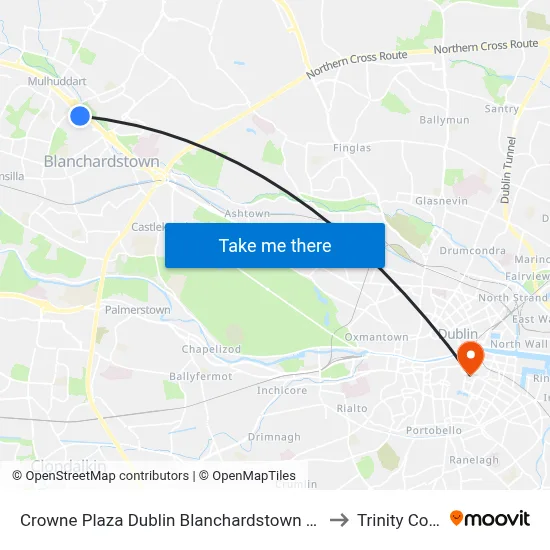 Crowne Plaza Dublin Blanchardstown an IHG Hotel to Trinity College map