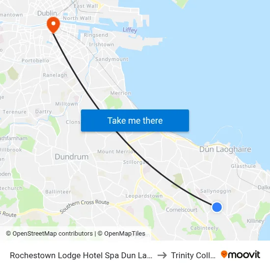 Rochestown Lodge Hotel Spa Dun Laoghaire to Trinity College map