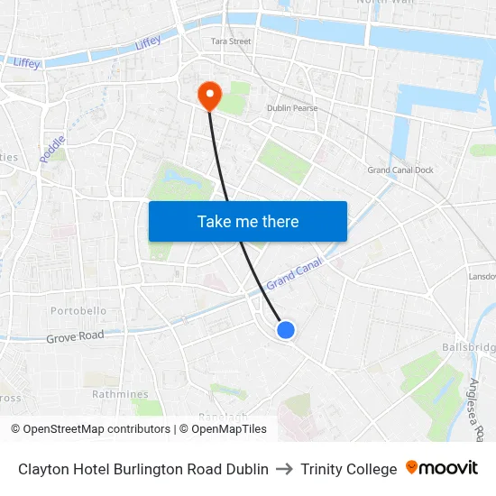 Clayton Hotel Burlington Road Dublin to Trinity College map