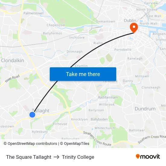 The Square Tallaght to Trinity College map