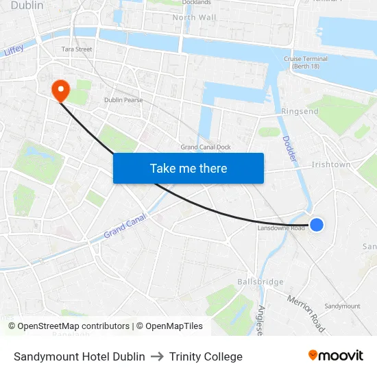 Sandymount Hotel Dublin to Trinity College map