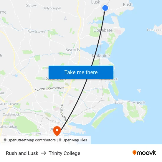 Rush and Lusk to Trinity College map