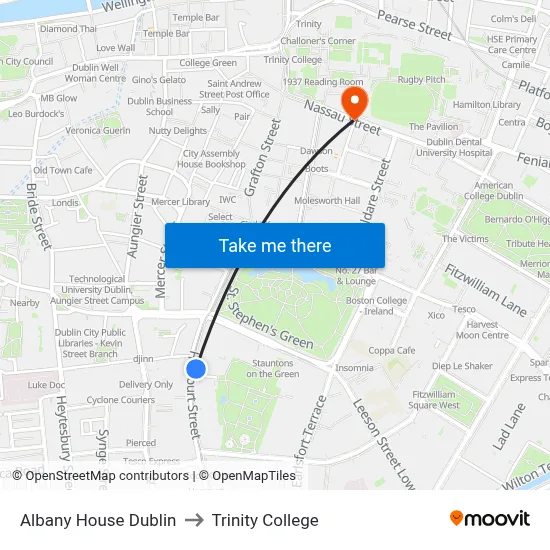Albany House Dublin to Trinity College map