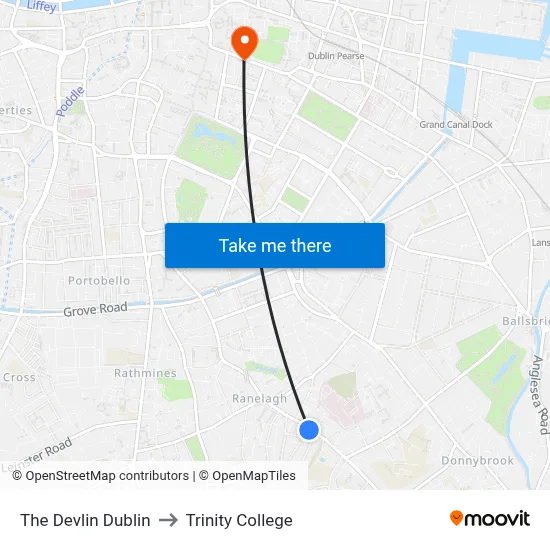 The Devlin Dublin to Trinity College map