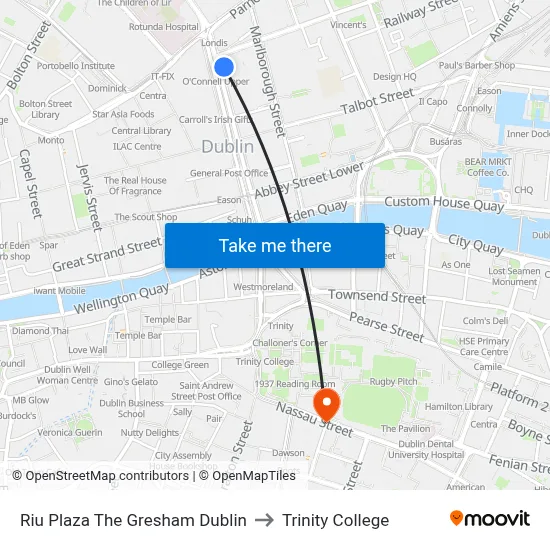Riu Plaza The Gresham Dublin to Trinity College map