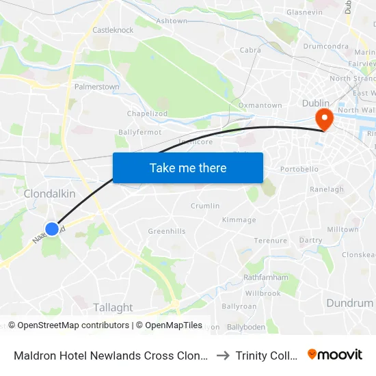 Maldron Hotel Newlands Cross Clondalkin to Trinity College map