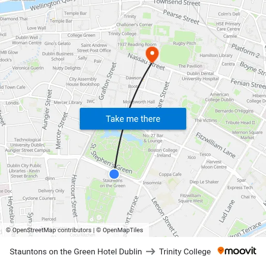 Stauntons on the Green Hotel Dublin to Trinity College map