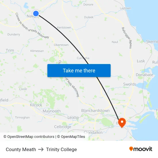 County Meath to Trinity College map