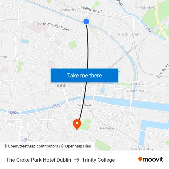 The Croke Park Hotel Dublin to Trinity College map