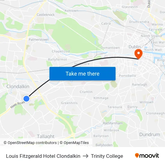Louis Fitzgerald Hotel Clondalkin to Trinity College map