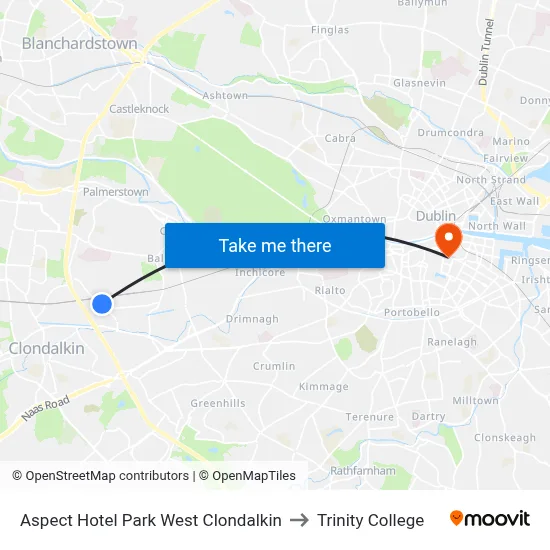 Aspect Hotel Park West Clondalkin to Trinity College map