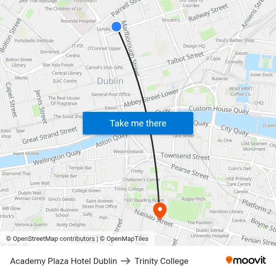 Academy Plaza Hotel Dublin to Trinity College map