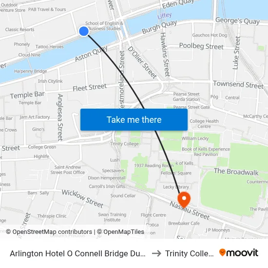 Arlington Hotel O Connell Bridge Dublin to Trinity College map