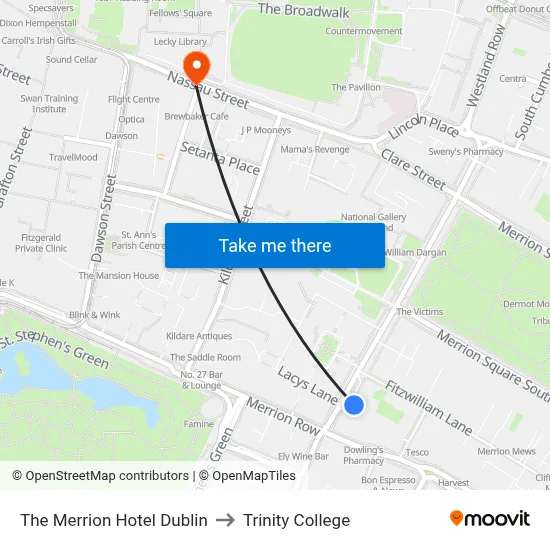The Merrion Hotel Dublin to Trinity College map