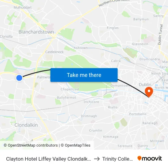 Clayton Hotel Liffey Valley Clondalkin to Trinity College map