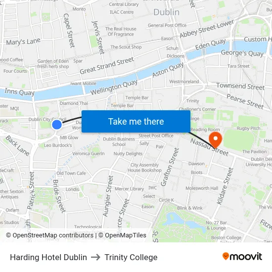 Harding Hotel Dublin to Trinity College map
