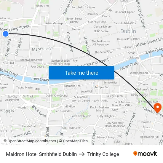 Maldron Hotel Smithfield Dublin to Trinity College map