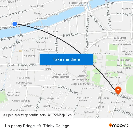 Ha penny Bridge to Trinity College map