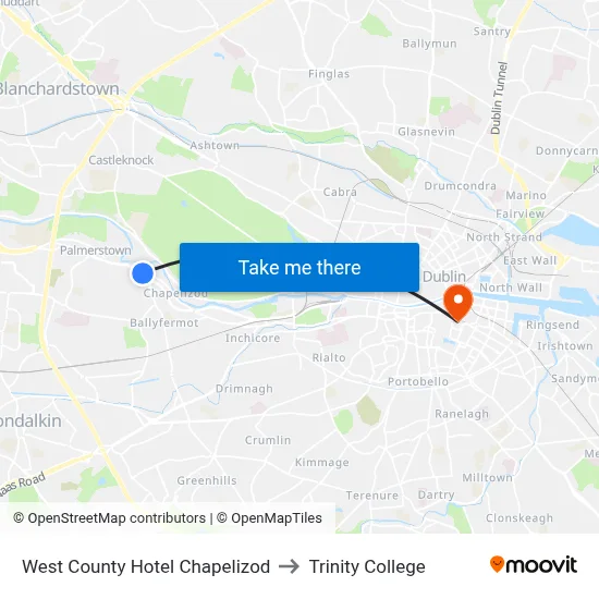 West County Hotel Chapelizod to Trinity College map