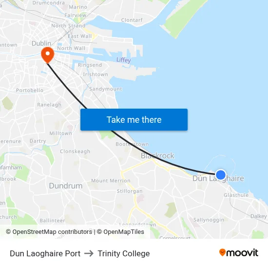 Dun Laoghaire Port to Trinity College map
