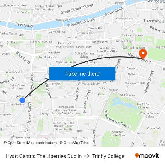 Hyatt Centric The Liberties Dublin to Trinity College map