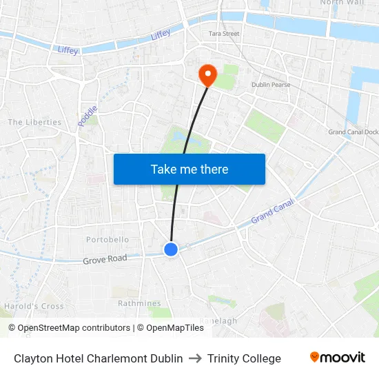 Clayton Hotel Charlemont Dublin to Trinity College map
