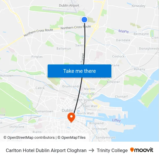 Carlton Hotel Dublin Airport Cloghran to Trinity College map