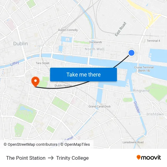 The Point Station to Trinity College map