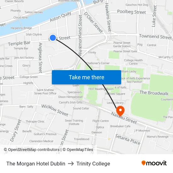 The Morgan Hotel Dublin to Trinity College map