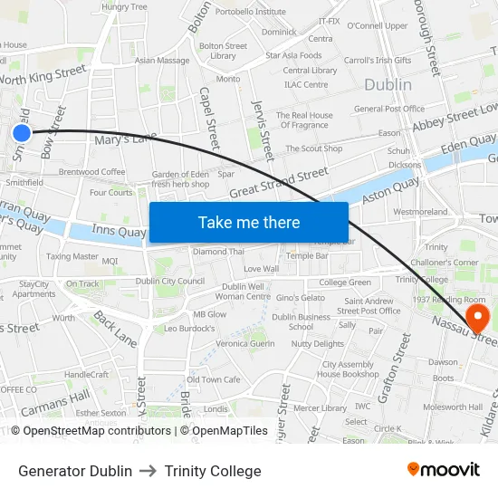 Generator Dublin to Trinity College map