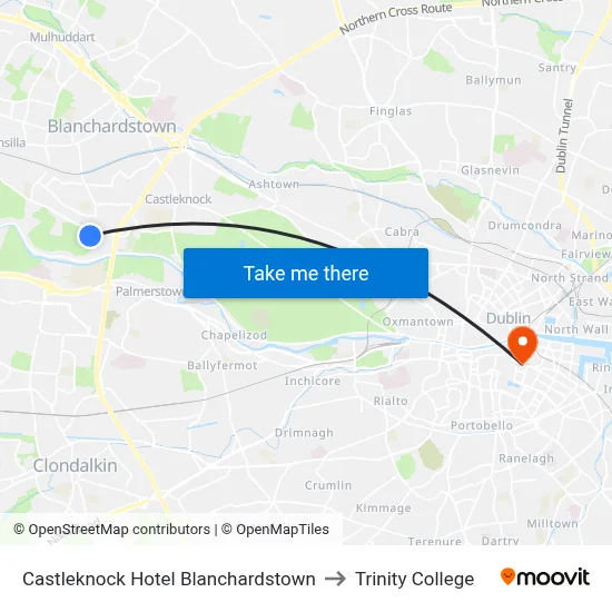 Castleknock Hotel Blanchardstown to Trinity College map