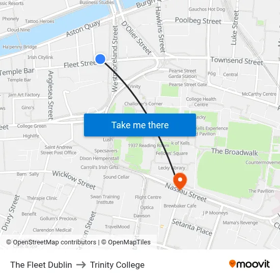 The Fleet Dublin to Trinity College map
