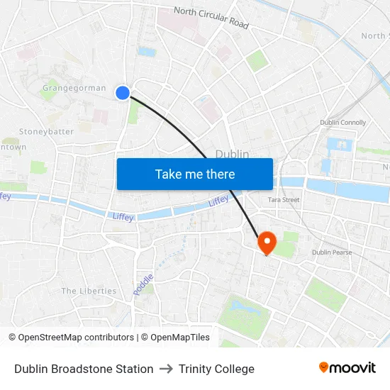 Dublin Broadstone Station to Trinity College map
