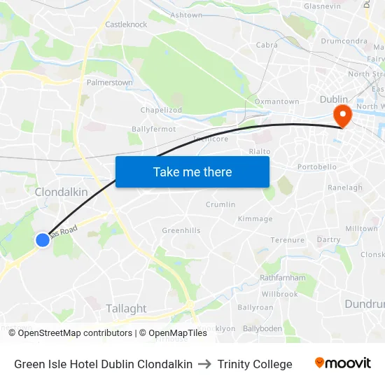 Green Isle Hotel Dublin Clondalkin to Trinity College map