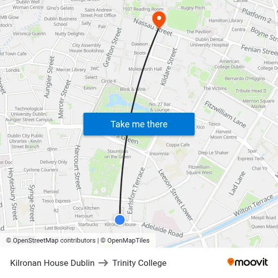 Kilronan House Dublin to Trinity College map