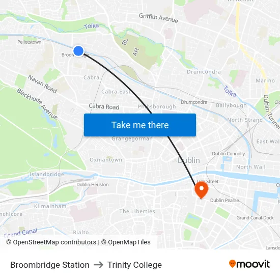 Broombridge Station to Trinity College map