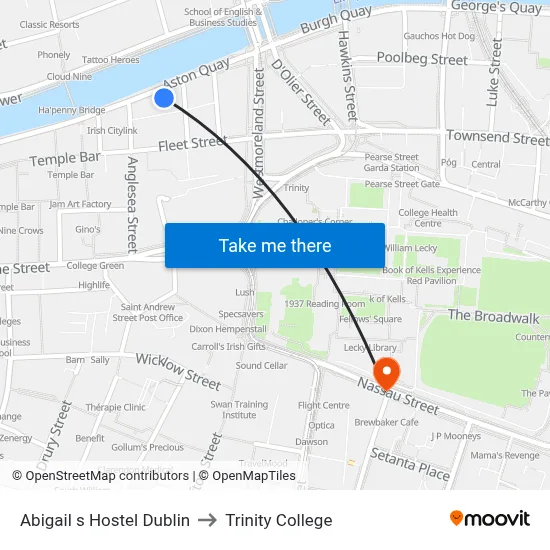 Abigail s Hostel Dublin to Trinity College map