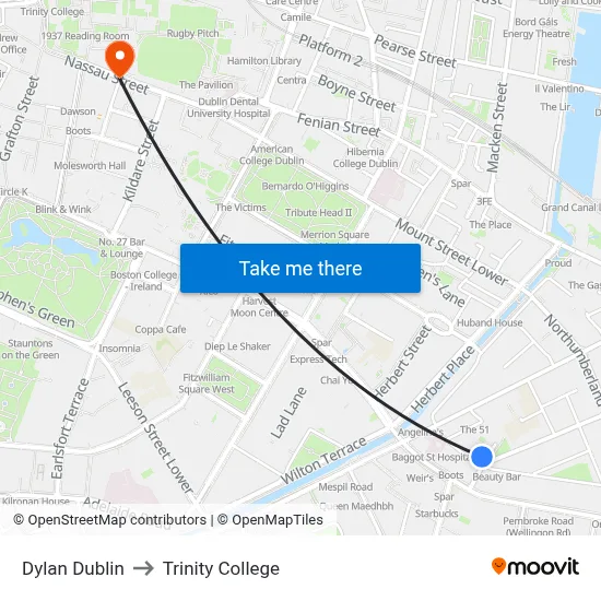 Dylan Dublin to Trinity College map