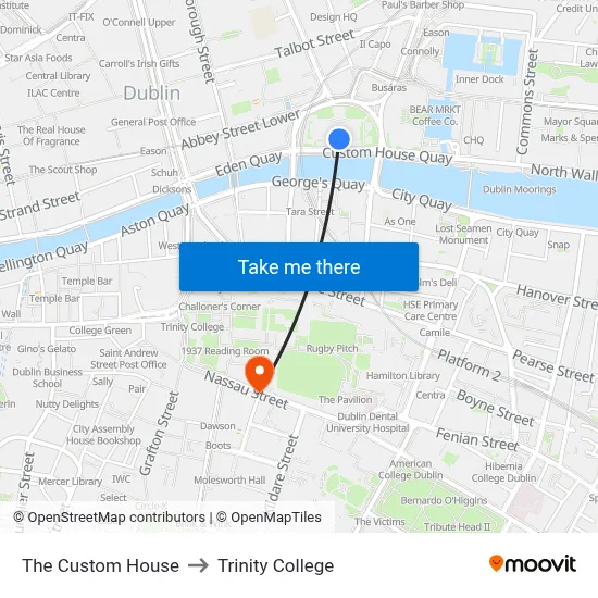 The Custom House to Trinity College map
