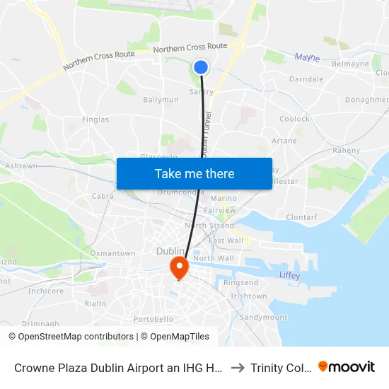 Crowne Plaza Dublin Airport an IHG Hotel Santry to Trinity College map