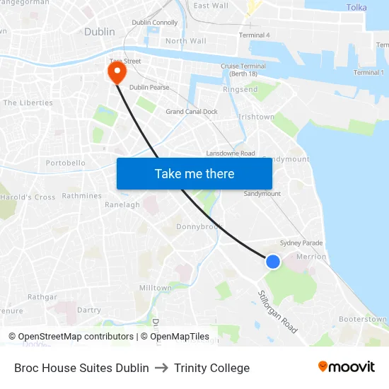 Broc House Suites Dublin to Trinity College map